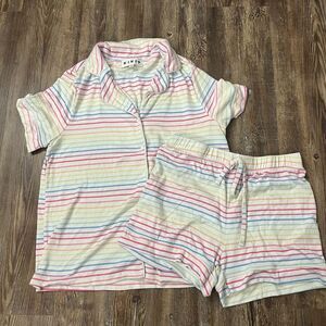 KIKIT Rainbow Striped Pajama Lounge Set Drawstring Waist Size Medium
